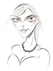 Sophie Dahl, englische Autorin und Model, Sepia-Linien-Karikatur, 2008 von Neale Osborne